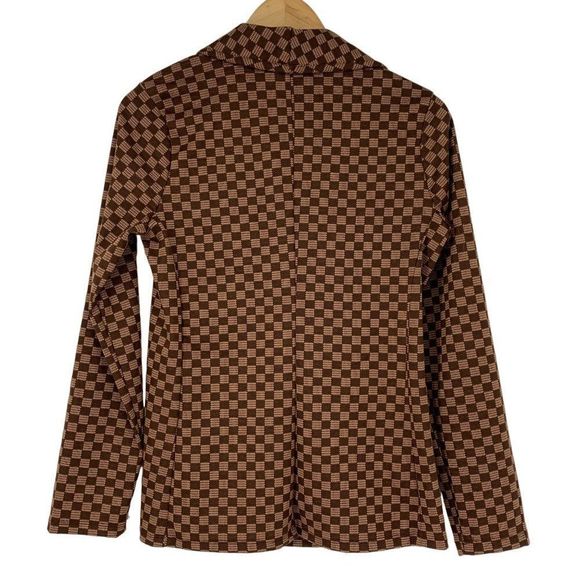 Juniors Women Hippie Rose Knit Check blazer Sz M Brown One Button 3700 washable - Picture 6 of 9